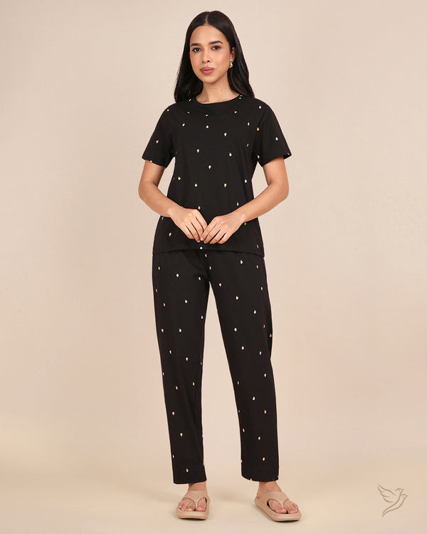 Icecream Printed Co-ord Set - Jet Black