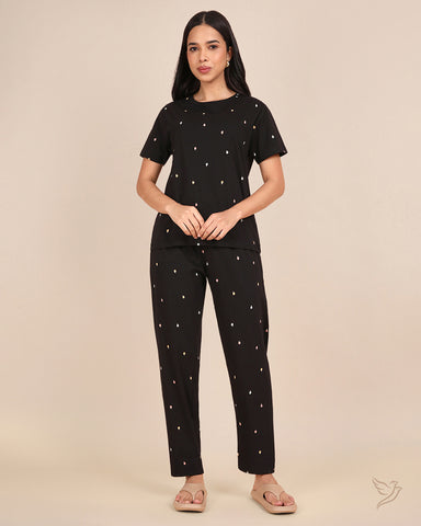 Icecream Printed Co-ord Set - Jet Black