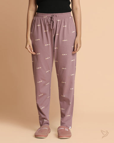 Heart printed Night Pants - Grape Shake