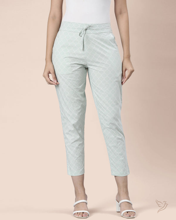 Women AOP Straight Pant - Light Green