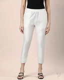 Embroidered Metallic Straight Pant - Metallic White