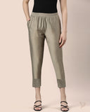 Embroidered Metallic Straight Pant - Honey Dew