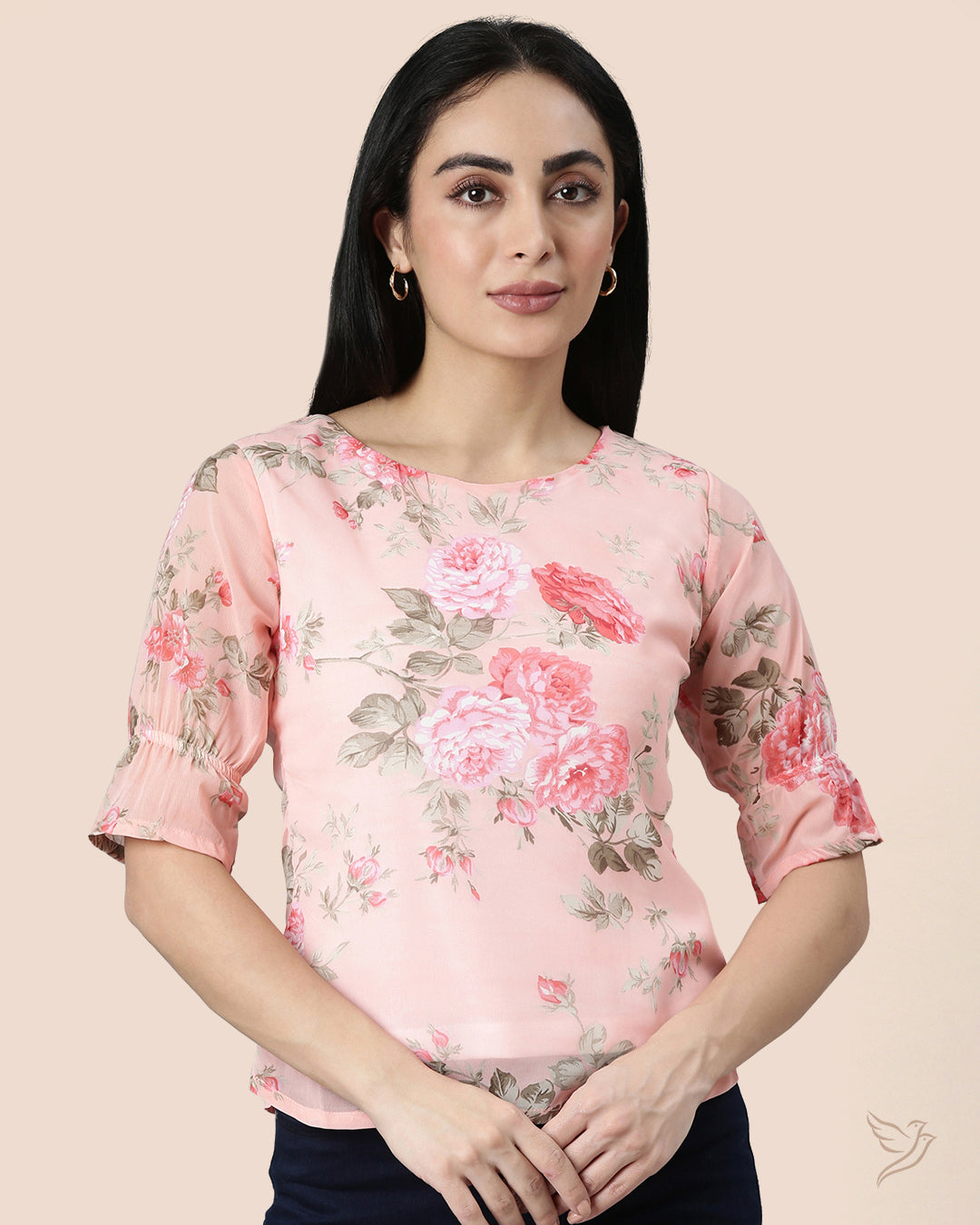 Baby Pink Women Georgette Short Top