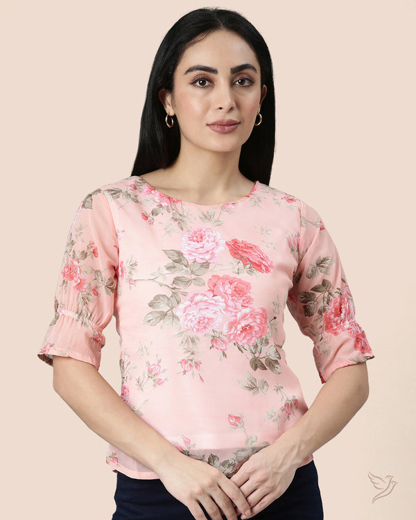 Baby Pink Women Georgette Short Top