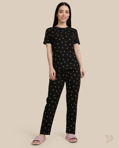 Graphic Print Co-ord Set - Black Loungewear
