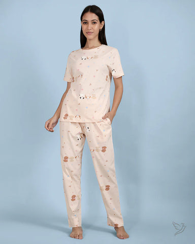 Puppies Printed Co-ord Set - Bisque