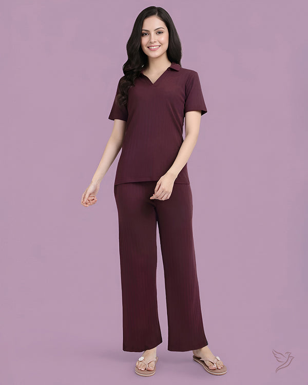 Textured Pant Co-ord Set - Berry Crush