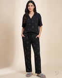 Dolphin Printed Collared Co-ord Set - Black heart Jetblack
