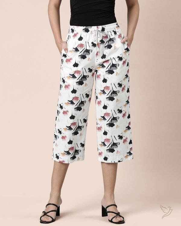 Women 3/4 AOP Palazzo Pant - Pearl White