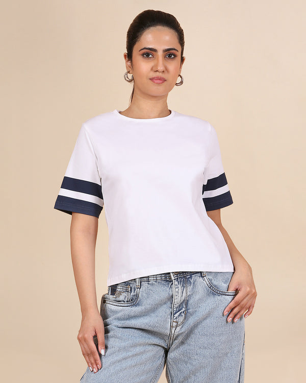 Sleeve Stripe Tee - PearlWhite