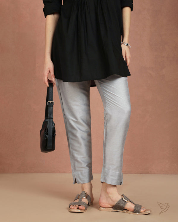 Metallic Straight Pant - Silver String