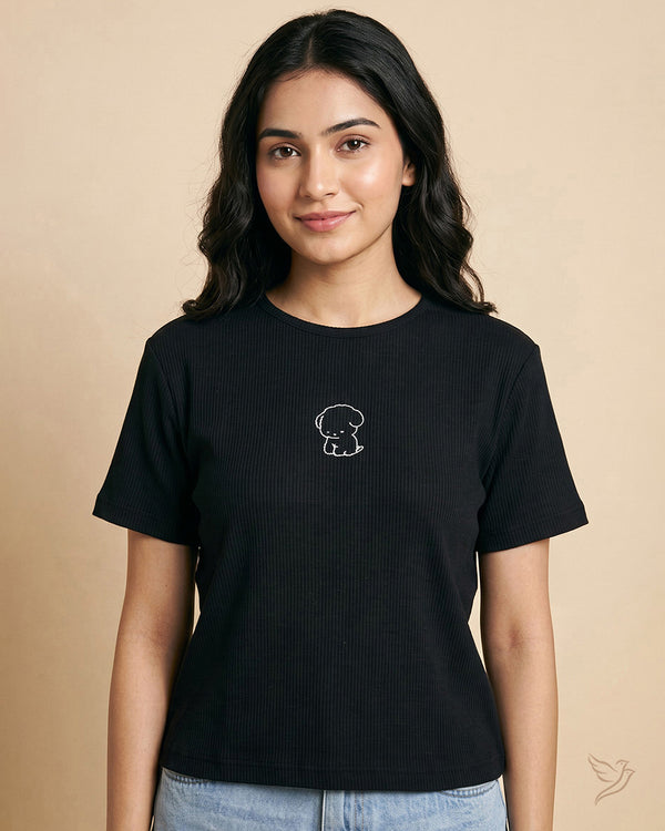 Embroidered Rib Tee - Black