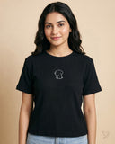 Embroidered Rib Tee - Black