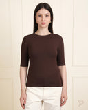 Solid Elbow Sleeve Tee - DarkChocolate