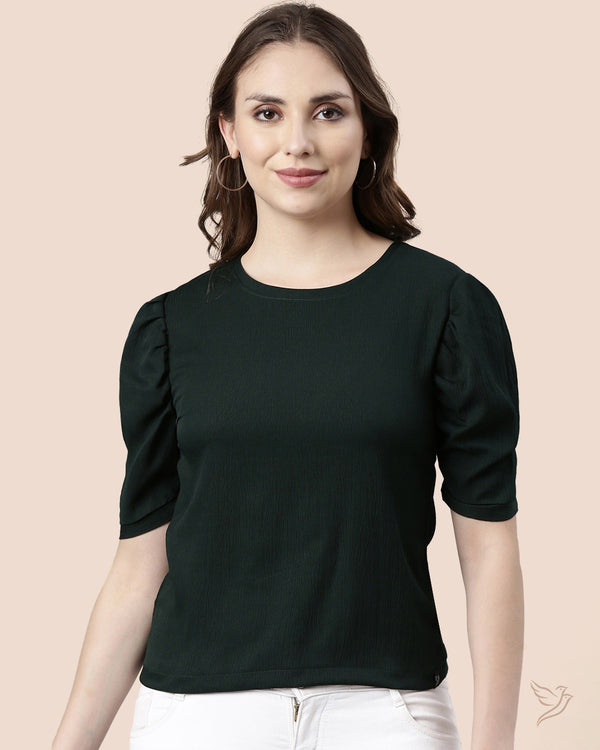 Bottle Green Women Crumple Short Top