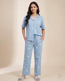 Dolphin Printed Collared Co-ord Set - Cuddle bears Sky blue