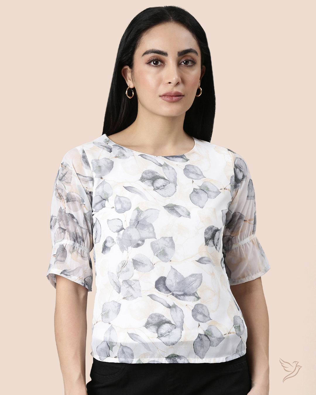 White Printed Women Georgette Short Top