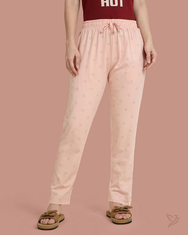 Heart printed Night Pants - Rose Cloud