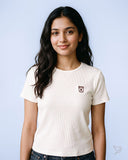 Embroidered Rib Tee - Pearl White