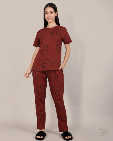 Floral Printed Co-ord Set - Madder Brown