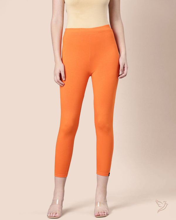 Viscose 7/8 High Ankle/Cropped Leggings - Fiery Orange