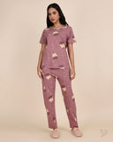 Teddy Bear Printed Co-ord Set - Dusky Orchid
