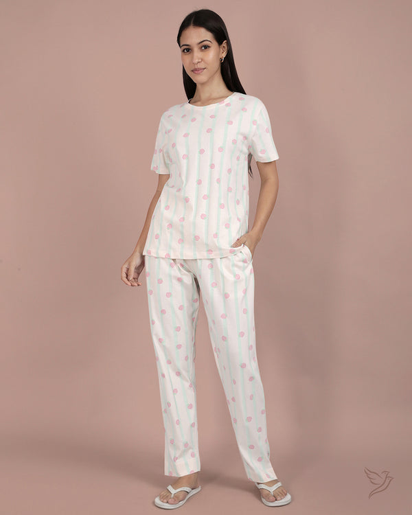 Strawberry Printed Striped  Co-ord Set - Salsa Rosa.