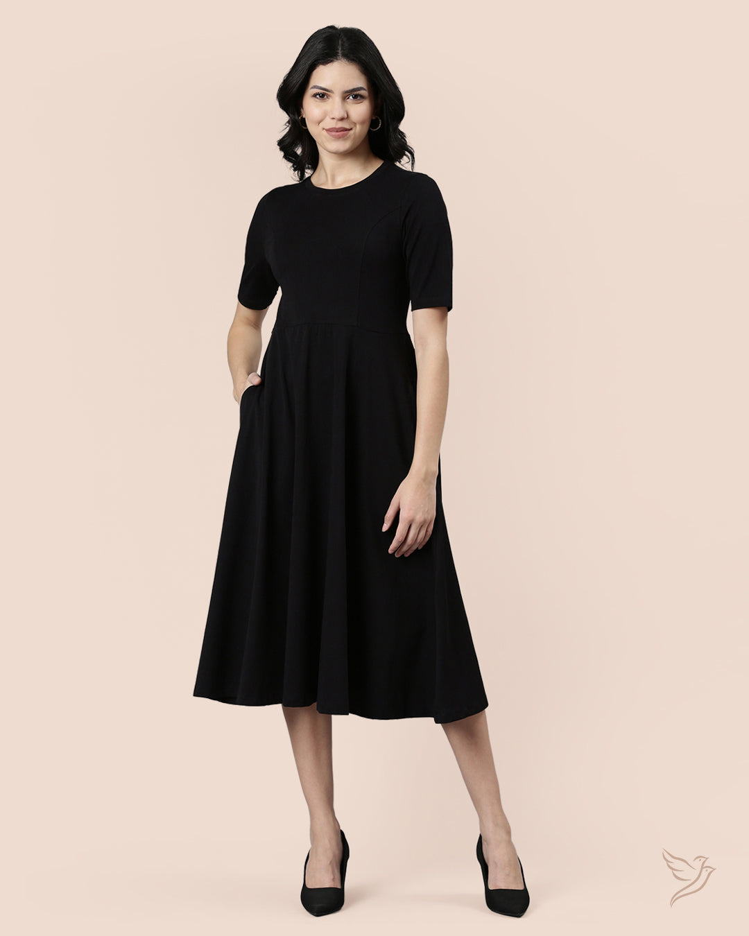 Buy Carbon Black Women Stylish Solid Cotton Knitted Dress Online – Twin ...
