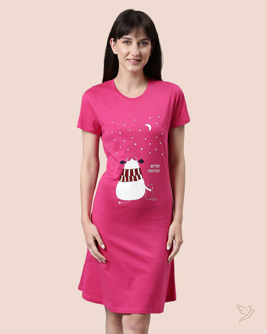 LT0015 - Pink Women Lounge Wear Long Tee