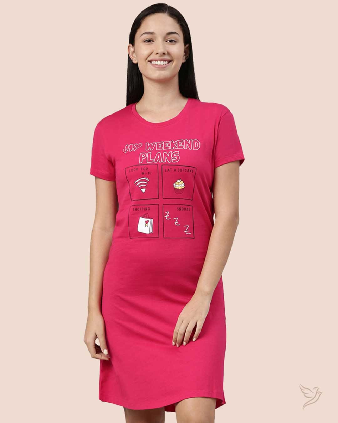 LT0010 - Pink Women Lounge Wear Long Tee