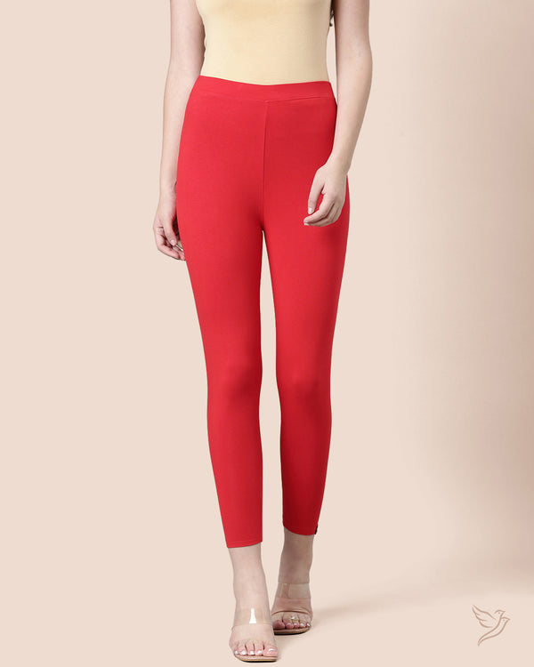Viscose 7/8 High Ankle/Cropped Leggings - Tomato Red