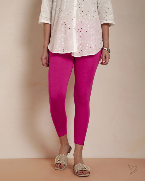 Viscose 7/8 High Ankle/Cropped Leggings - Pink Shock