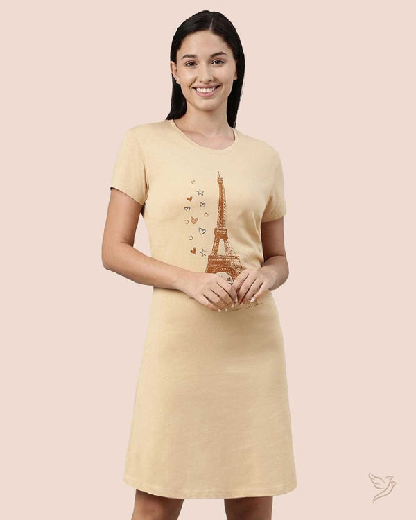 LT0012 - Beige Women Lounge Wear Long Tee