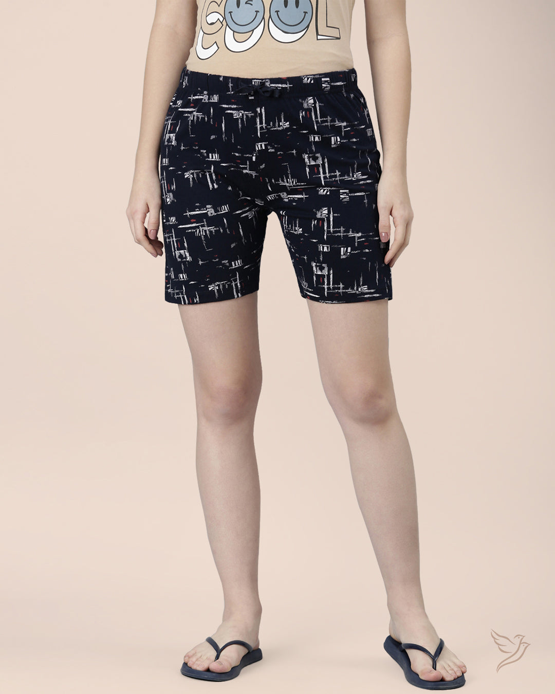 Navy Printed Loungewear Short for College girls