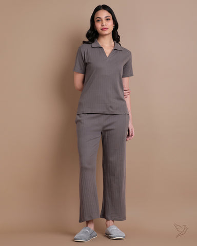 Textured Pant Co-ord Set - Elephant Grey