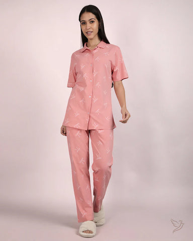 Bow Printed Collared Co-ord Set- Rosette