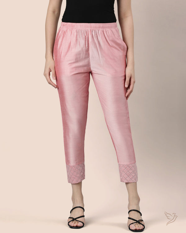 Women Embroidered Metallic Straight Pant