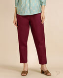 Cotton Straight Pant - MehandiMaroon