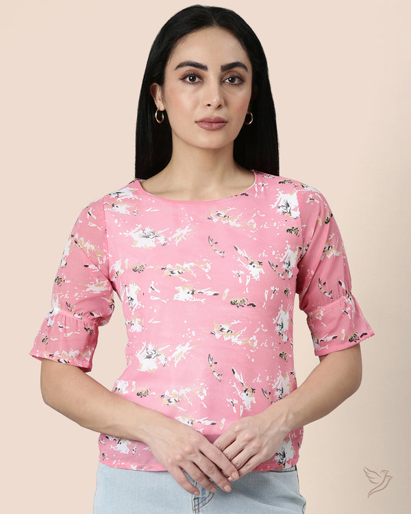 Pink Women Georgette Short Top