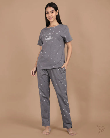Polka Dots Printed Co-ord Set - December Sky