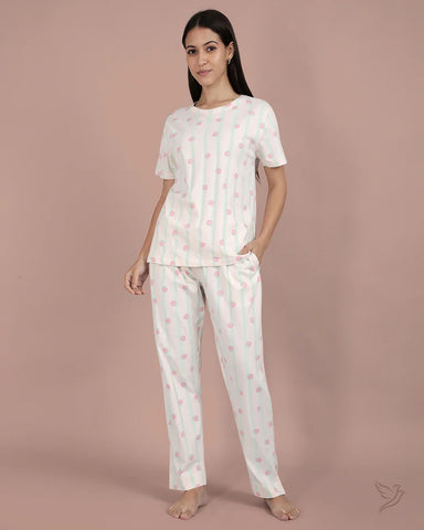 Strawberry Printed Striped Co-ord Set - Salsa Rosa