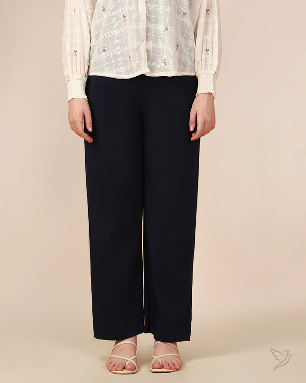 Relaxed Cotton Trousers - DeepNavy