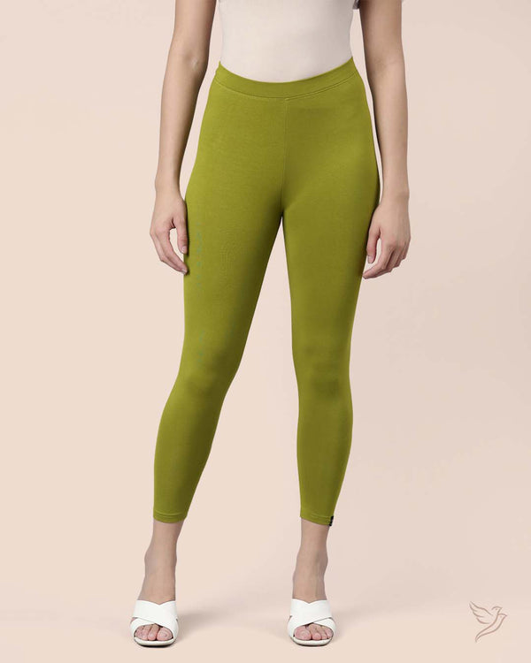 Olive Green Women Viscose 7/8 High Ankle/Cropped Leggings