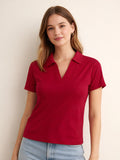 Ribbed Collar Tee -  Mehandi Maroon