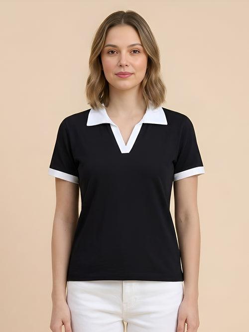 Contrast Collar Tee - Black