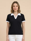 Contrast Collar Tee - Black