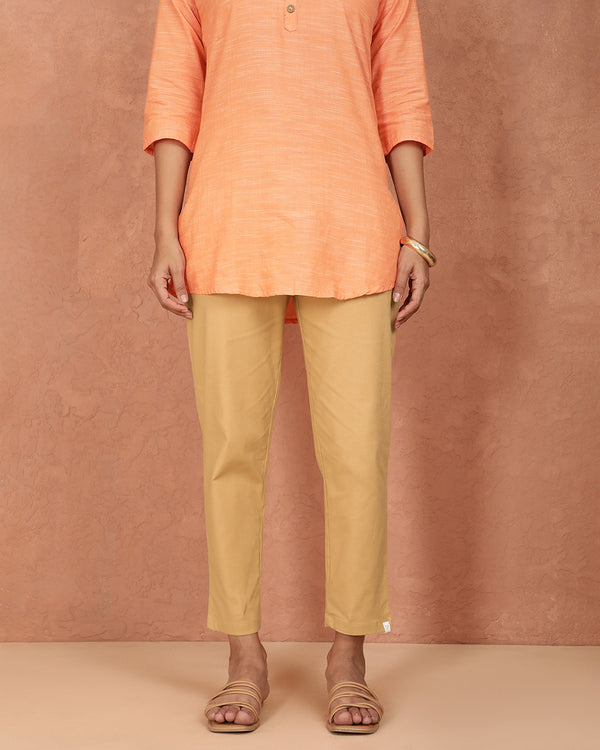 Cotton Stretch Straight Pant - Caramel Custard