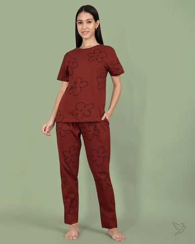 Floral Printed Co-ord Set - Madder Brown