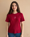 Embroidered Rib Tee - Mehandi Maroon