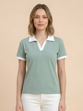 Contrast Collar Tee -  Sage Green